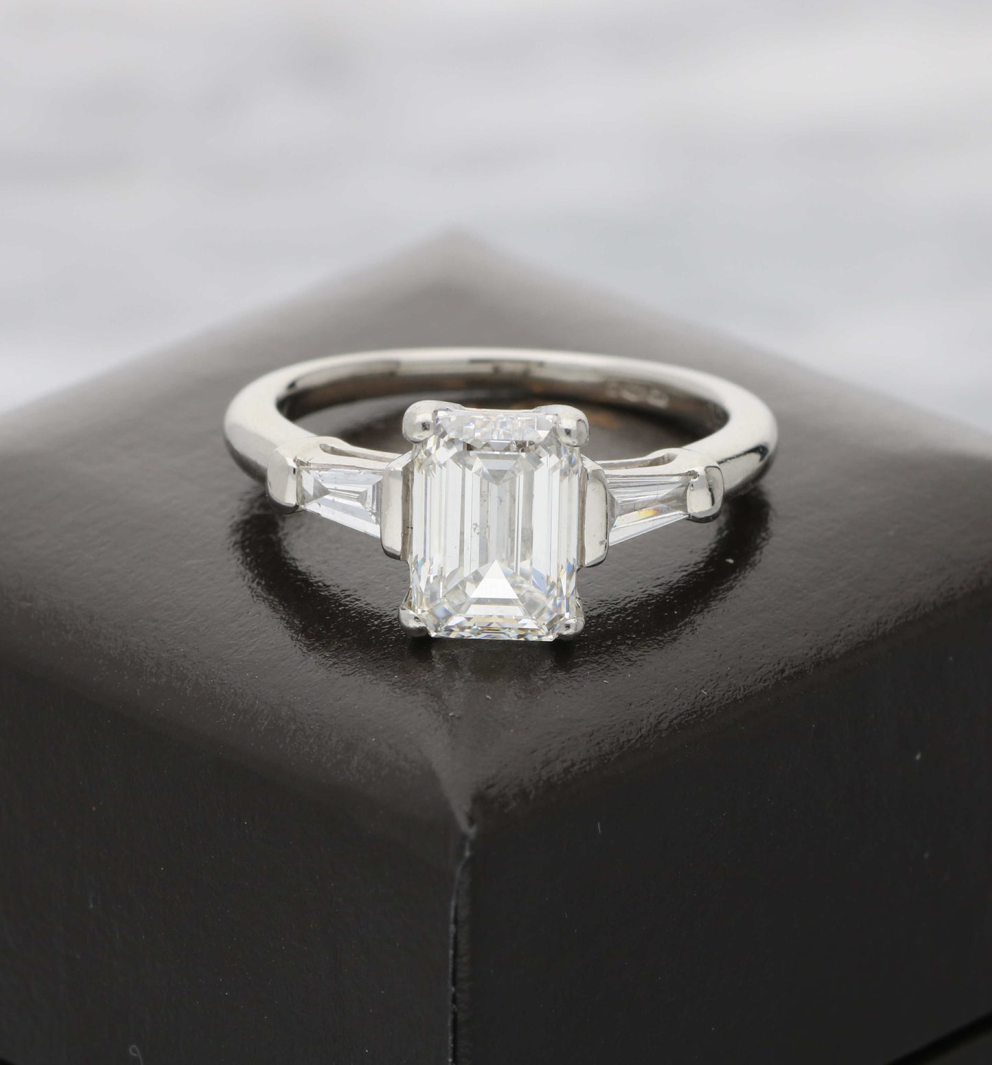 Platinum 2.01ct emerald cut diamond ring