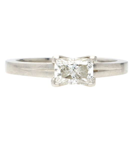 Platinum rectangular modified diamond solitaire engagement ring