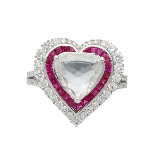 18ct 2.10ct rose-cut diamond heart shape ring