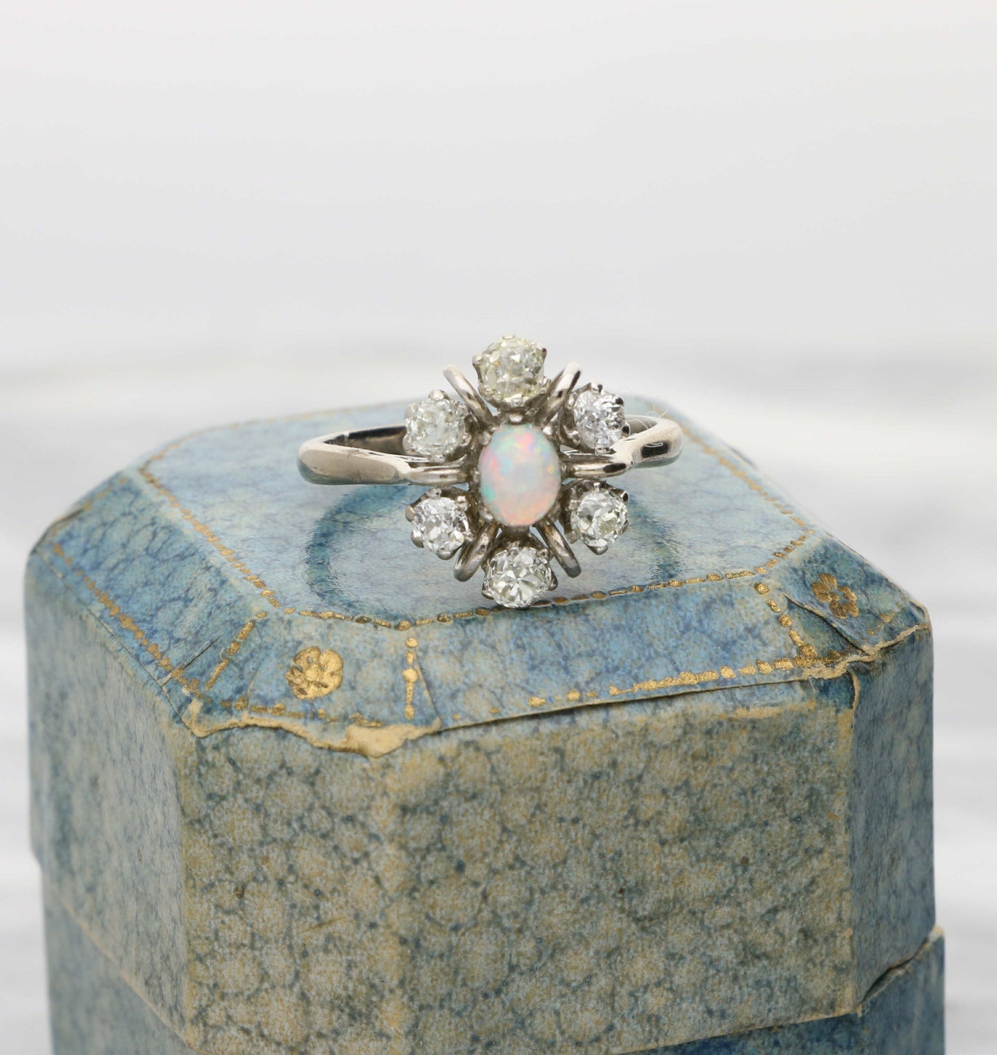 18ct opal and old cut diamond cluster ring