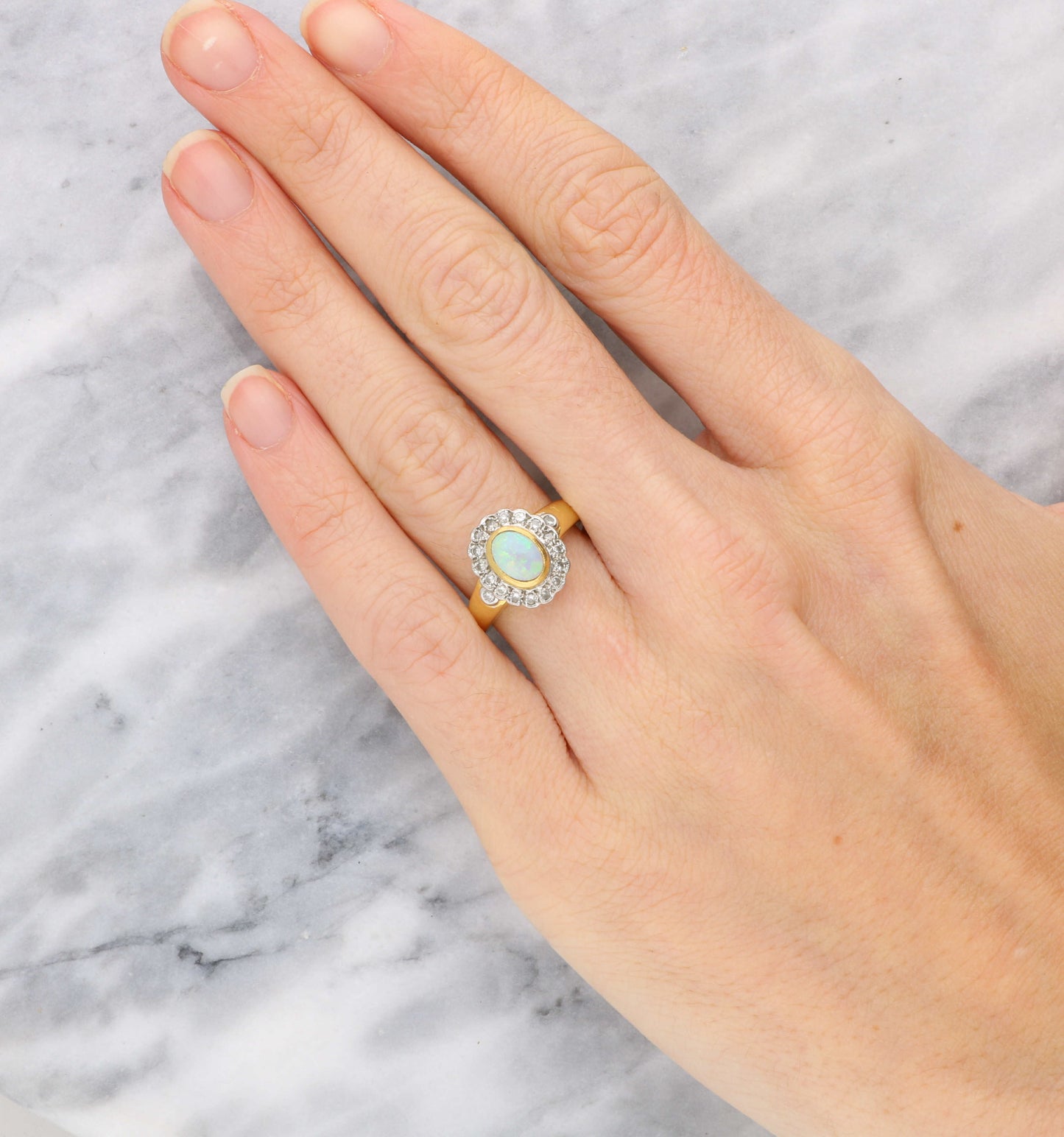 18ct opal and diamond cluster ring