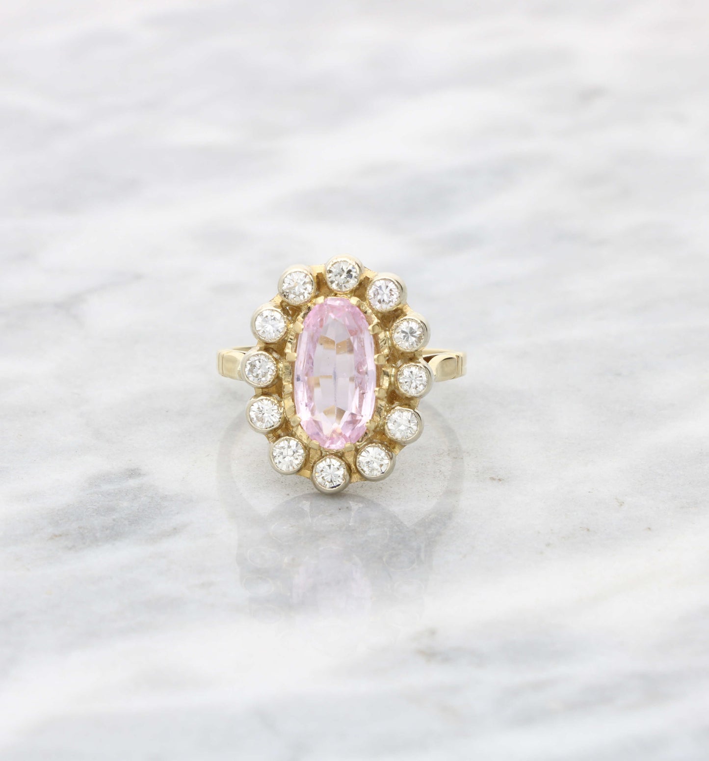 18ct pink topaz and diamond cluster ring