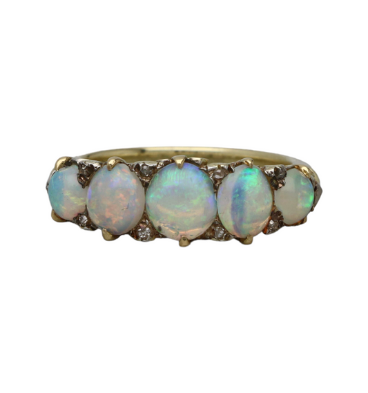 Five stone opal carved ring