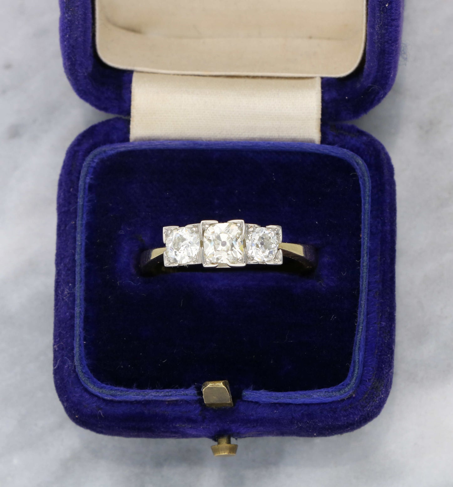 18ct old cut diamond 3 stone engagement ring