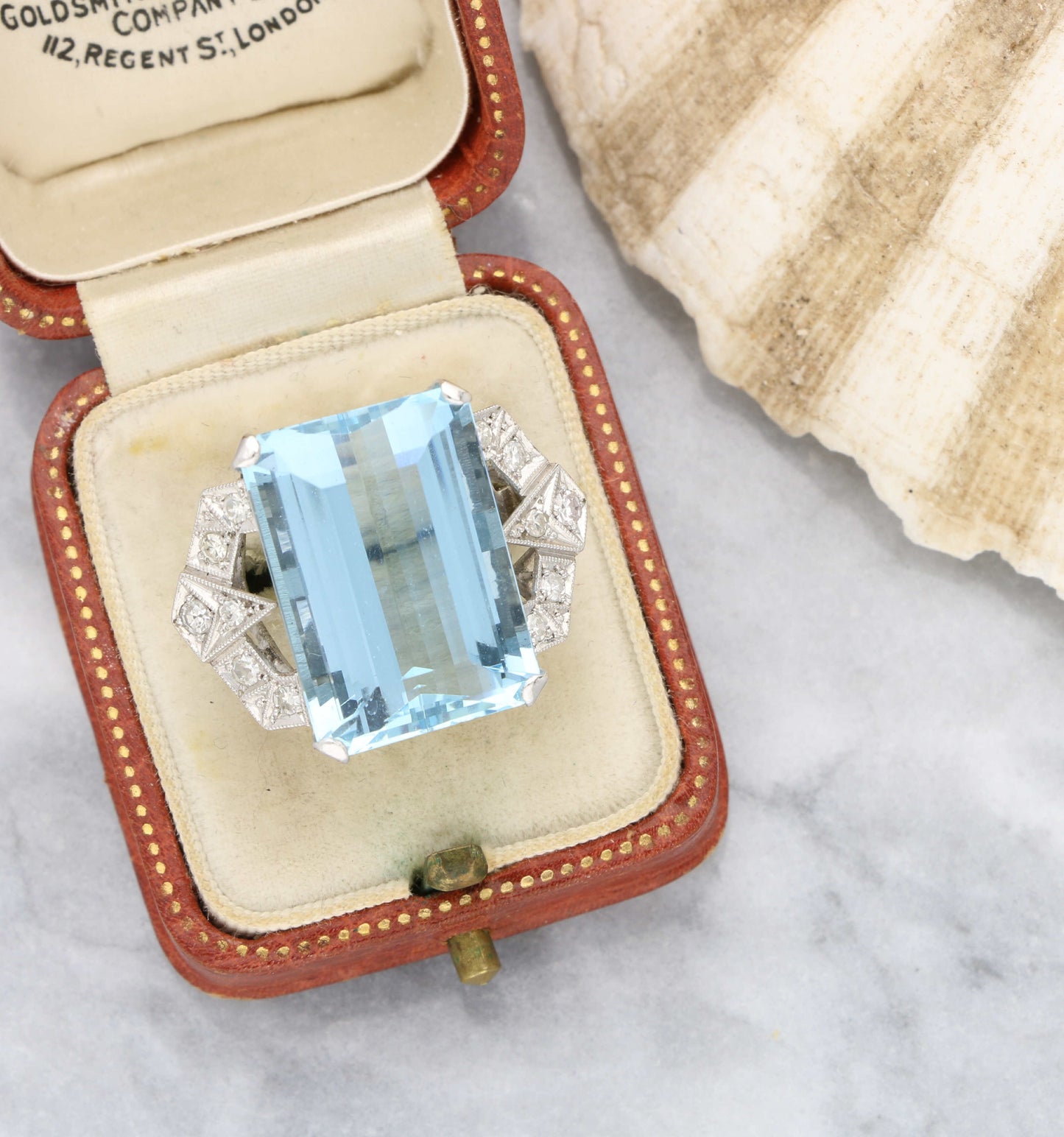 Art Deco style aquamarine and diamond ring