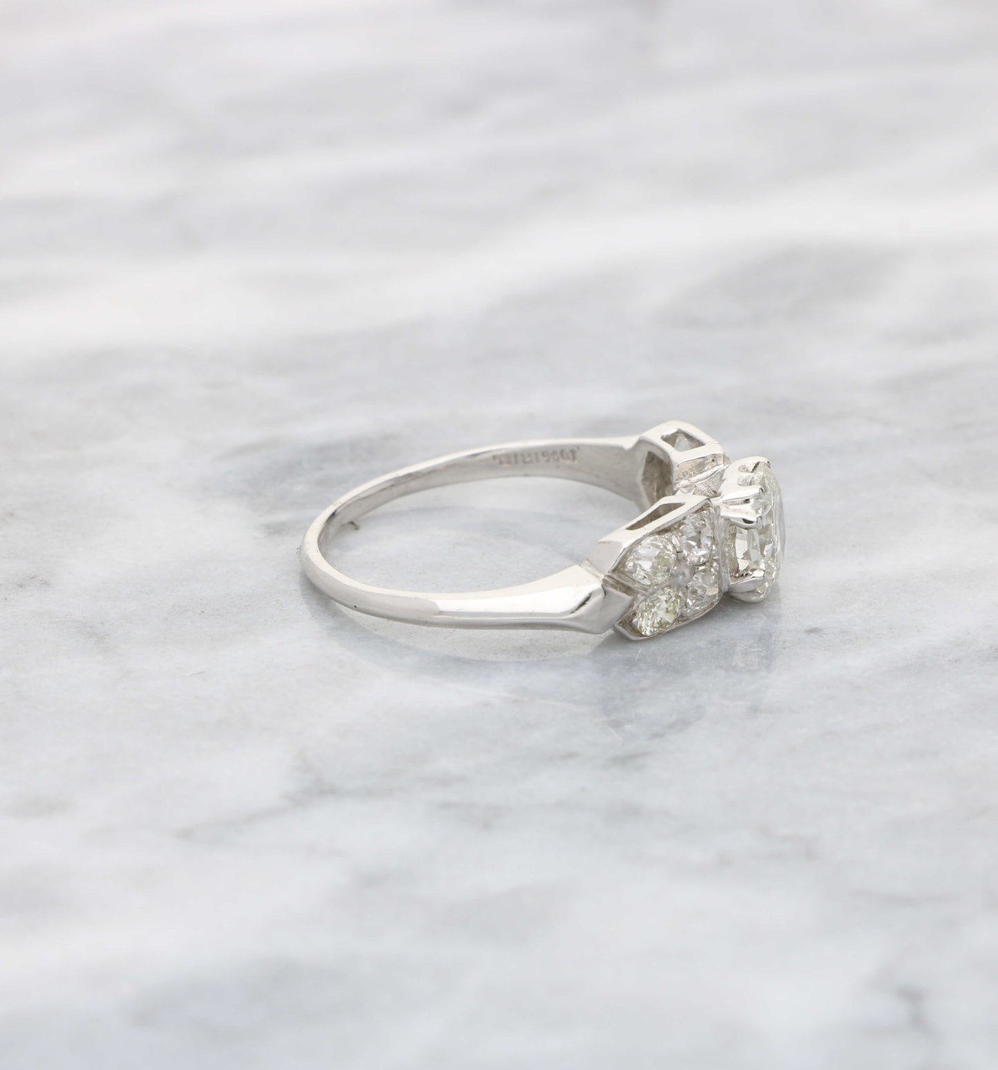 Platinum GIA 0.91ct old cut cushion diamond engagement ring
