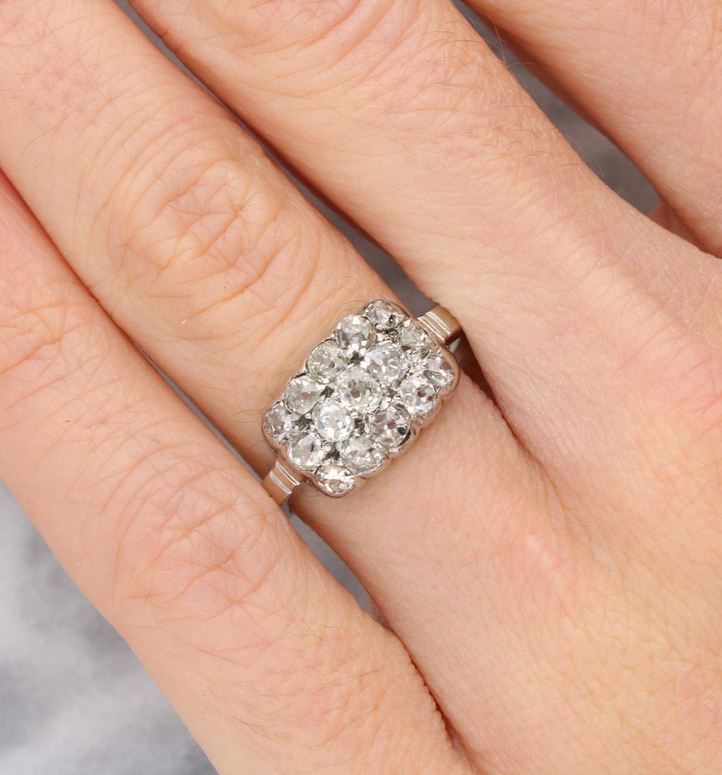 18ct old cut diamond cluster ring