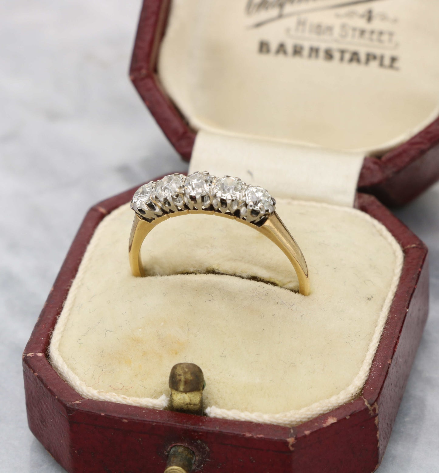 18ct 0.75ct old cut diamond 5 stone ring