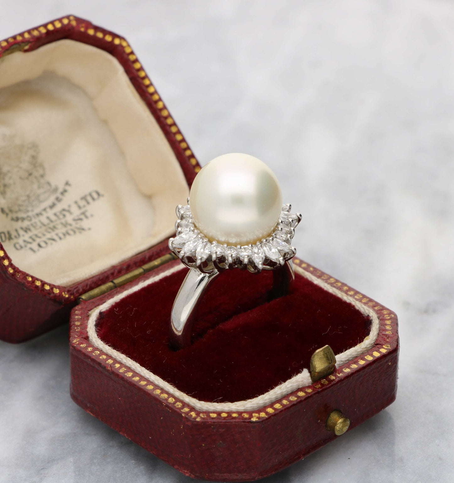 Platinum pearl and diamond cocktail ring