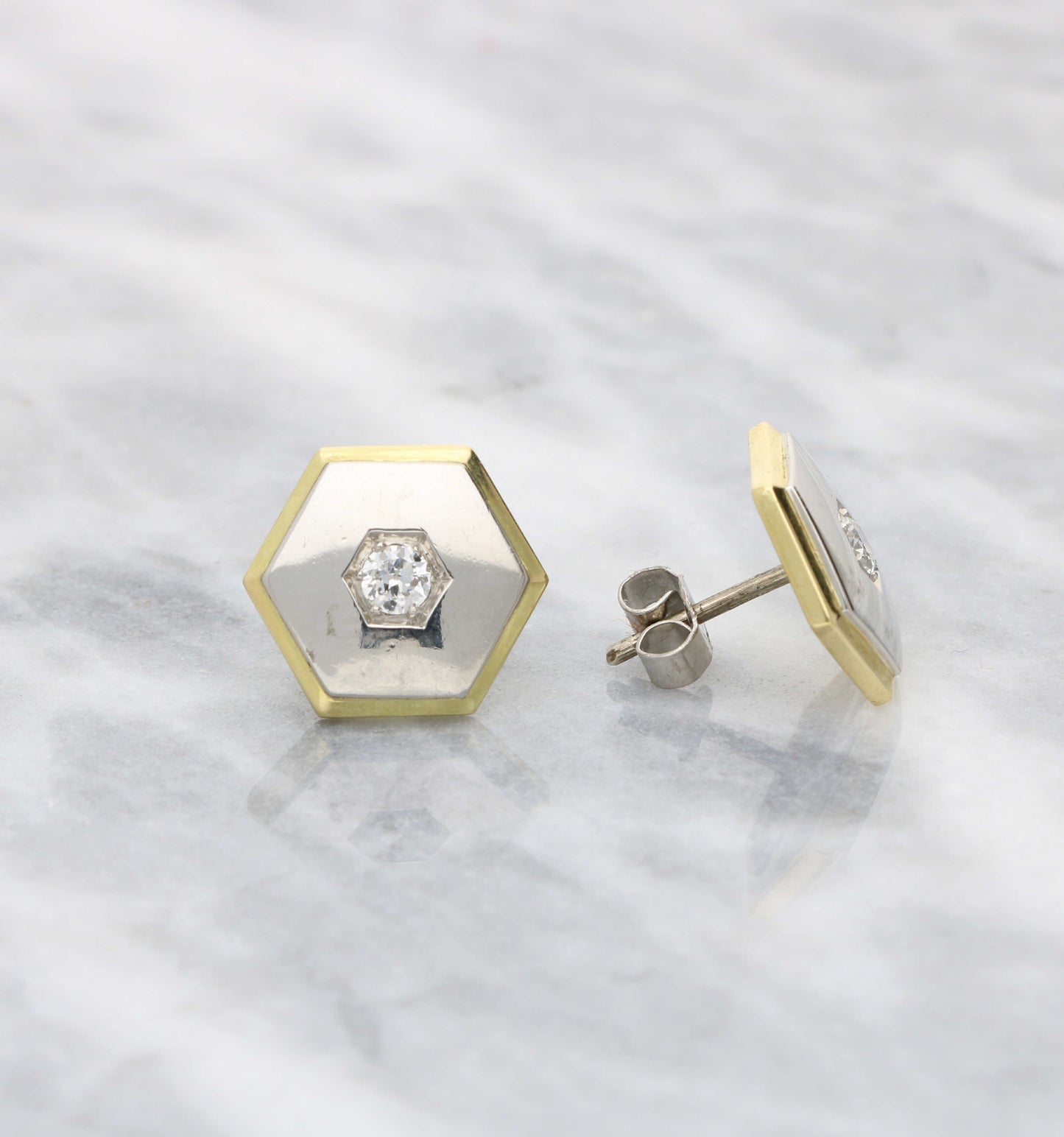 Platinum diamond set hexagonal earrings