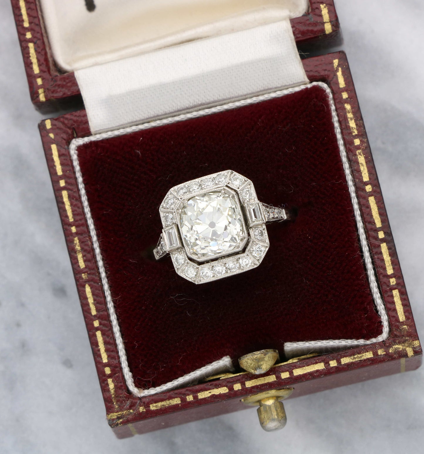 2.26ct old cut diamond Art Deco style engagement ring