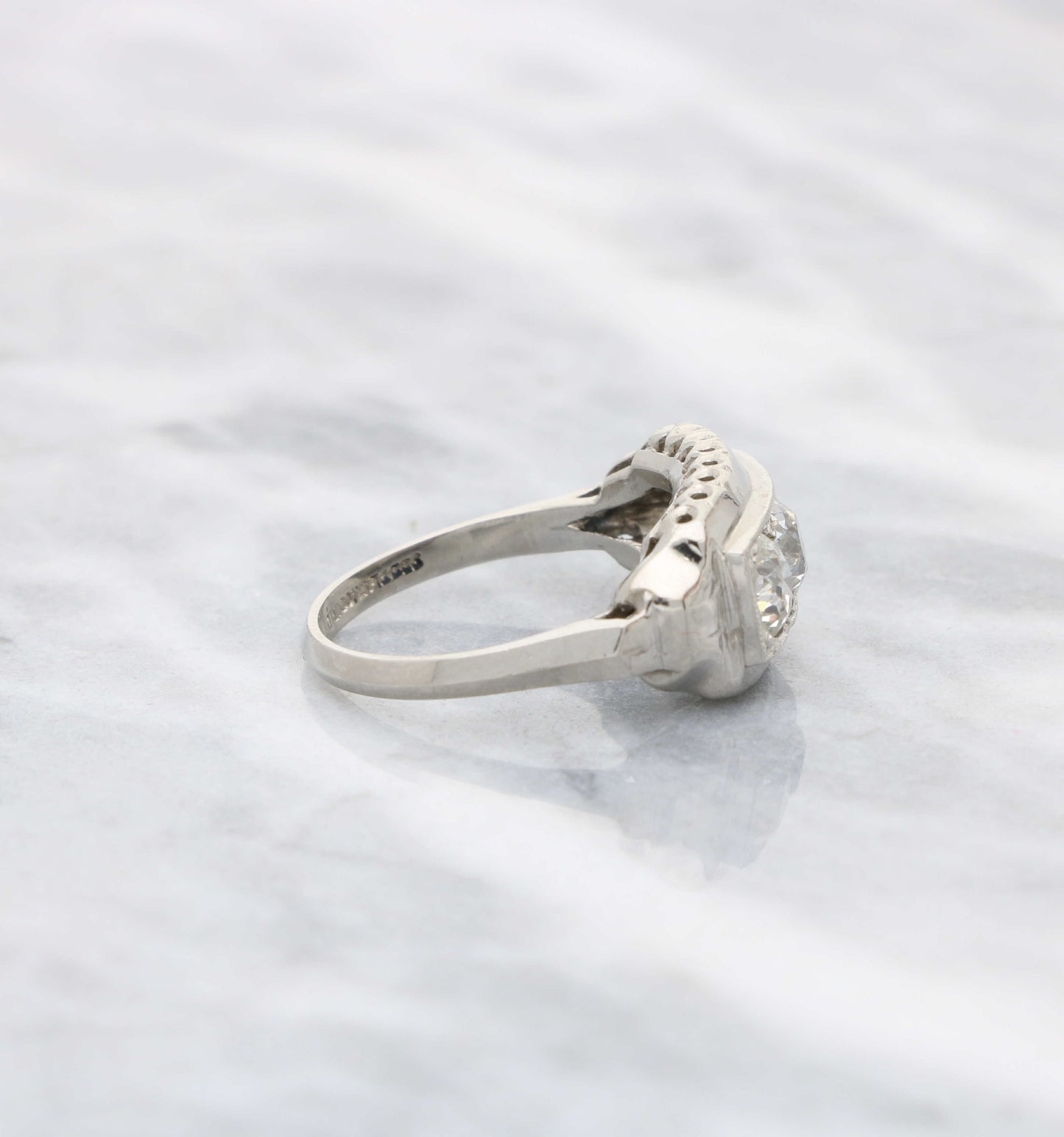 Platinum old cut diamond 3-stone ring