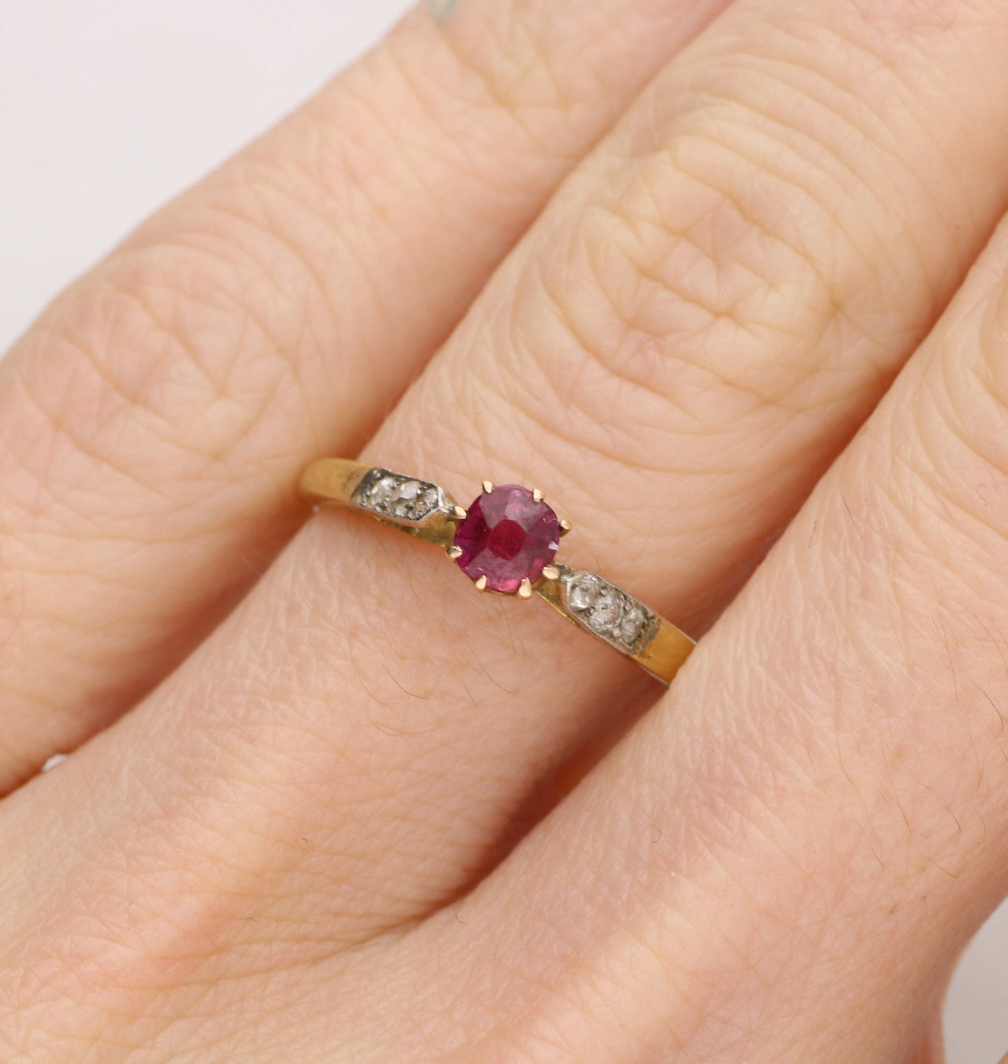 Antique 18ct yellow gold ruby and diamond ring