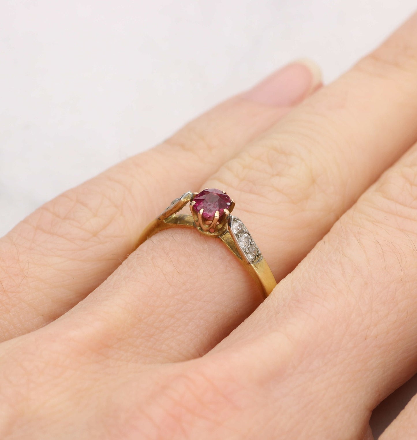 Antique 18ct yellow gold ruby and diamond ring