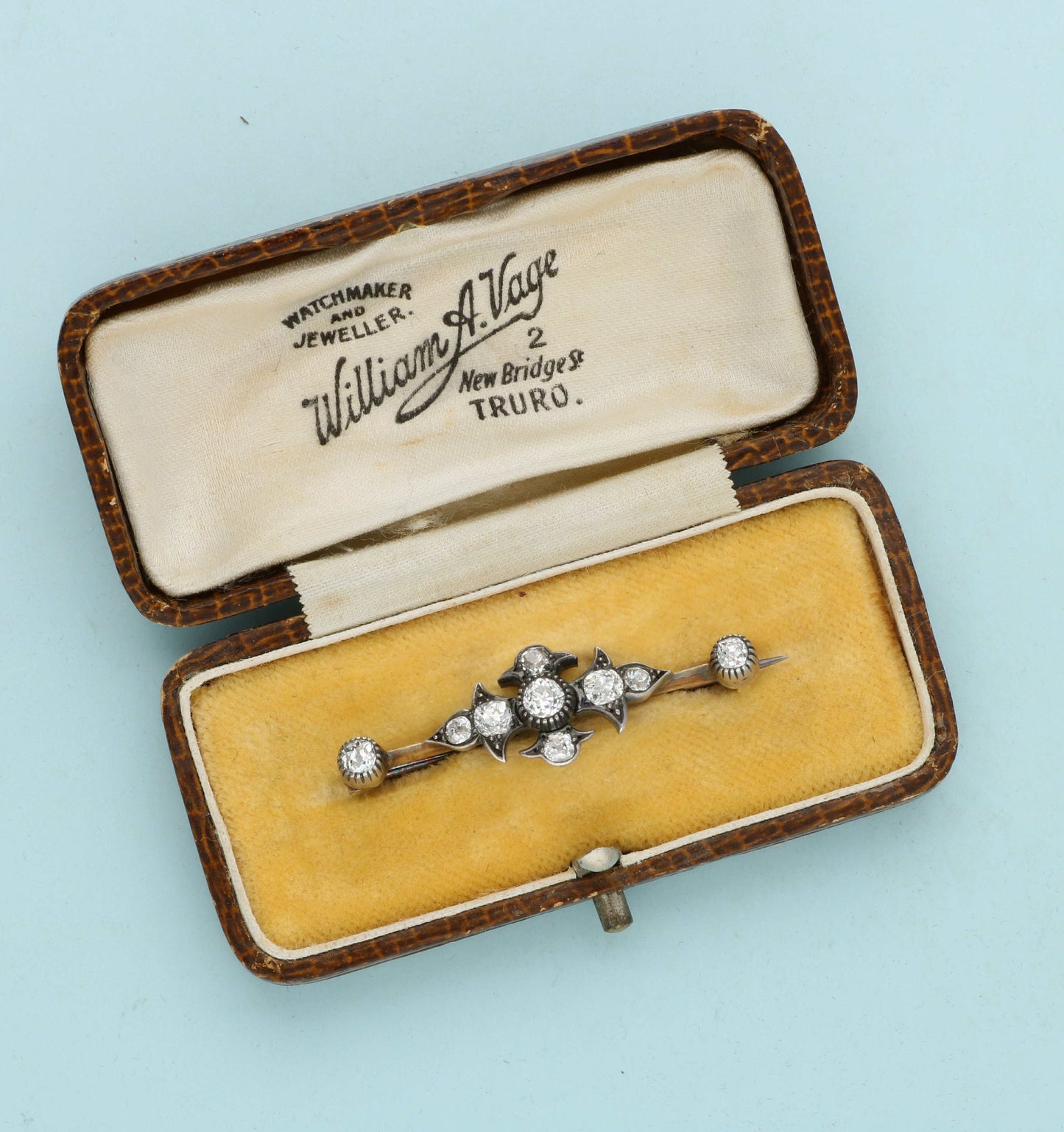 Antique old cut diamond set brooch in box