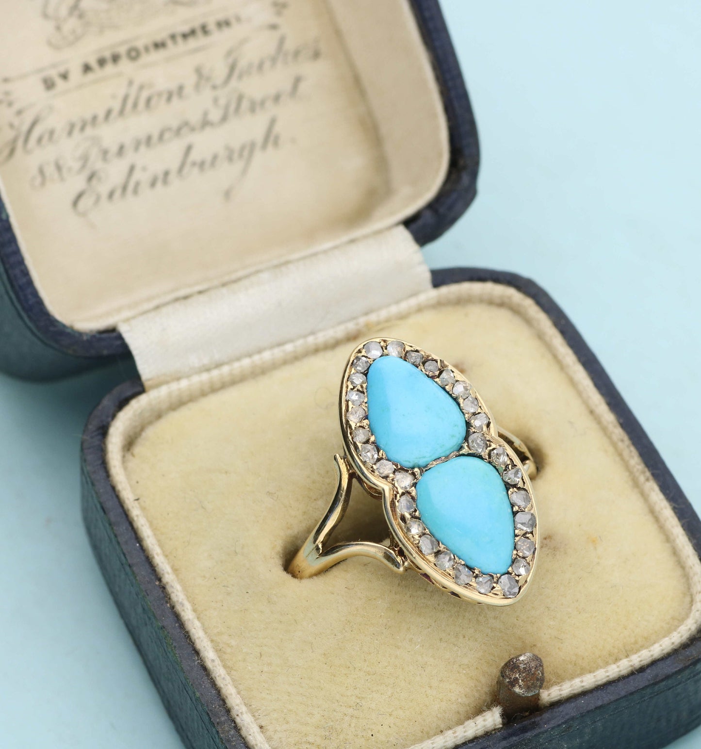 Victorian 18ct French antique turquoise and rose cut diamond ring.