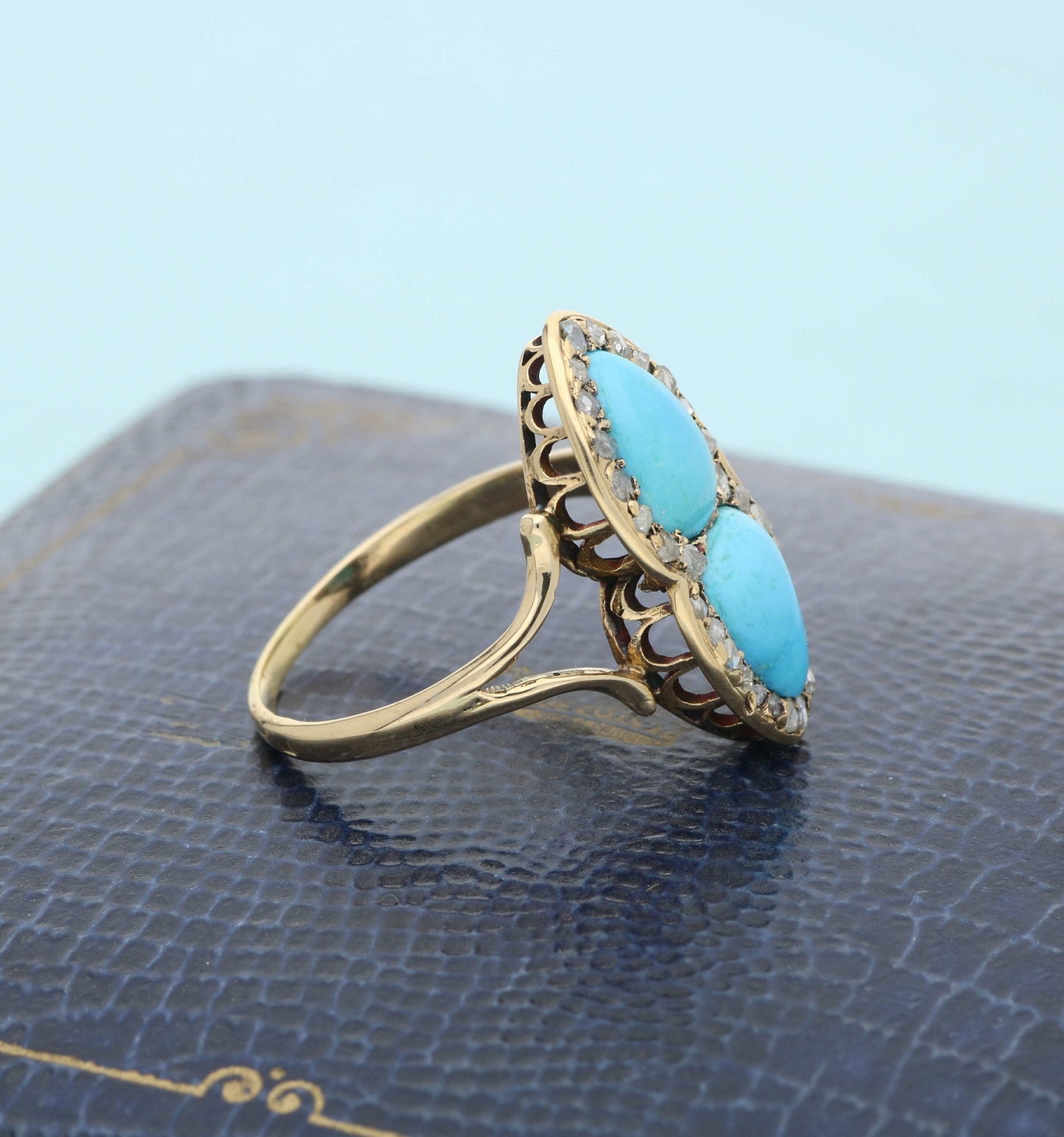 Victorian 18ct French antique turquoise and rose cut diamond ring.