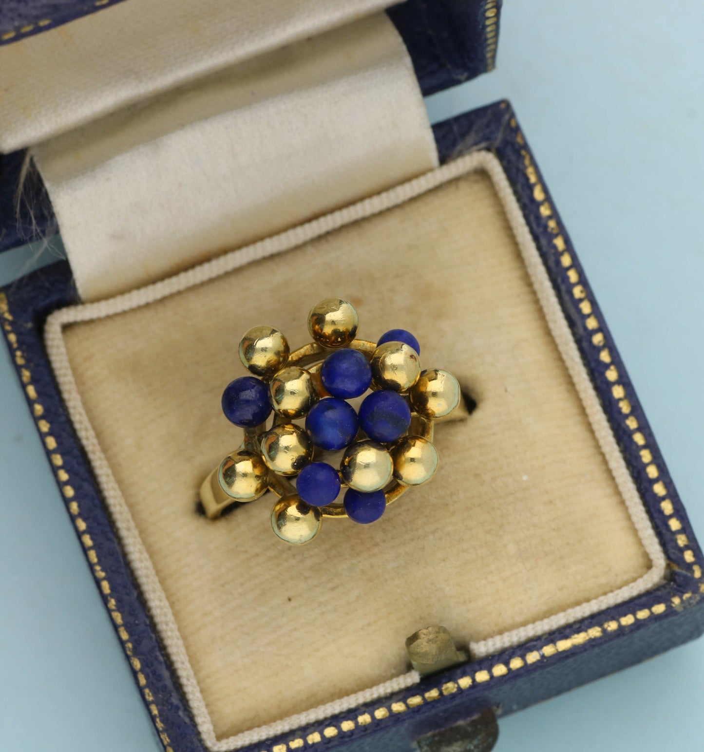80s style 14ct lapis lazuli and gold ball cluster ring.