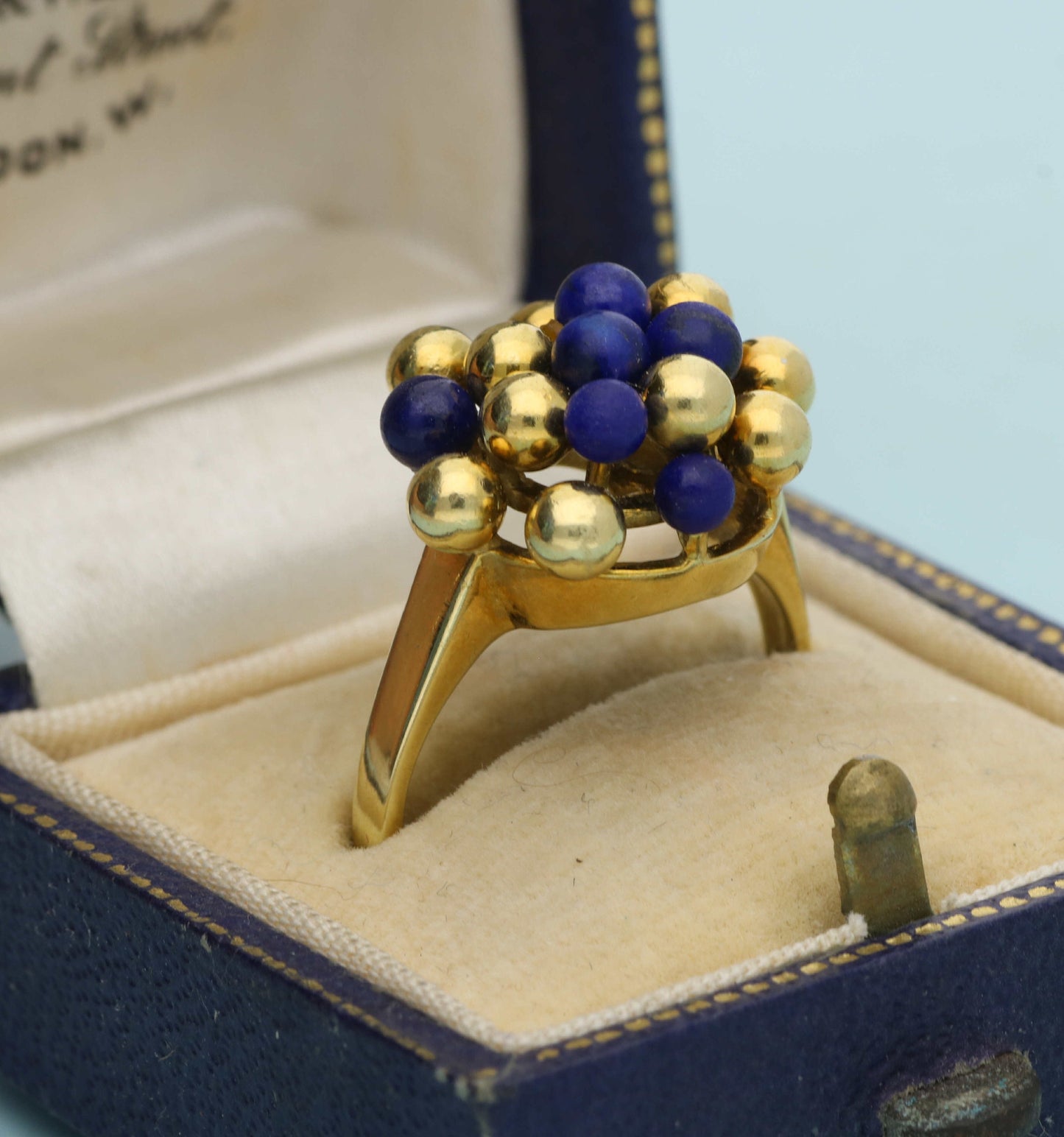 80s style 14ct lapis lazuli and gold ball cluster ring.