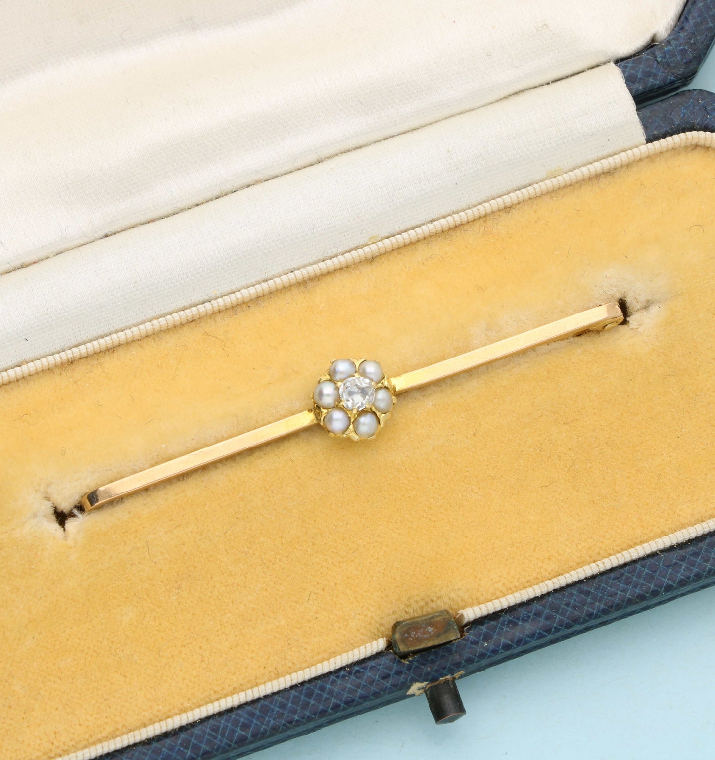 9ct diamond and pearl bar brooch
