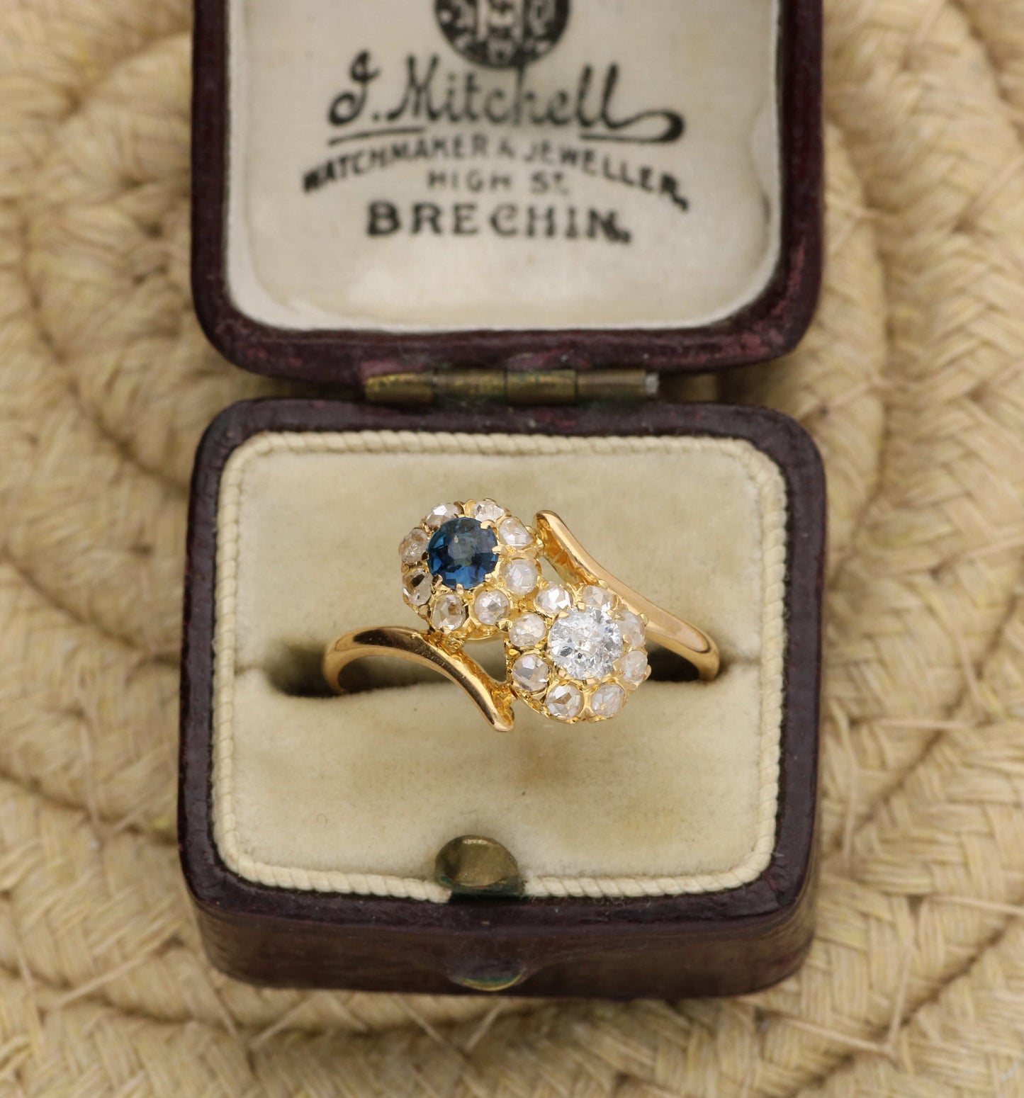 Antique 15ct diamond and sapphire cluster ring