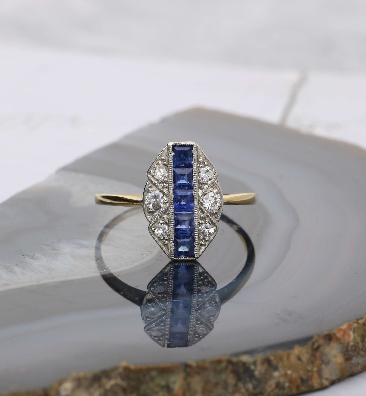 Antique sapphire and diamond deco cluster ring