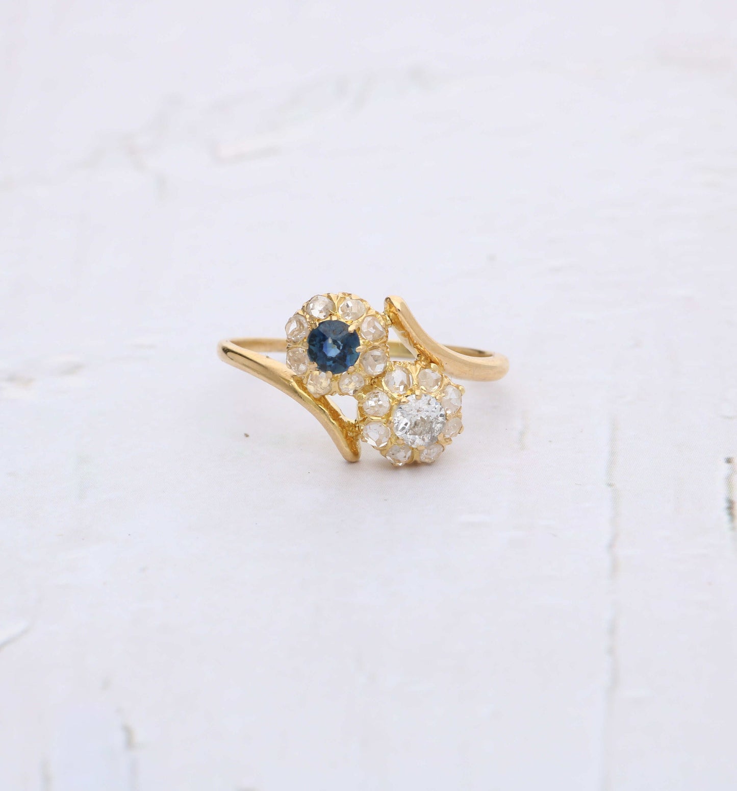 Antique 15ct diamond and sapphire cluster ring