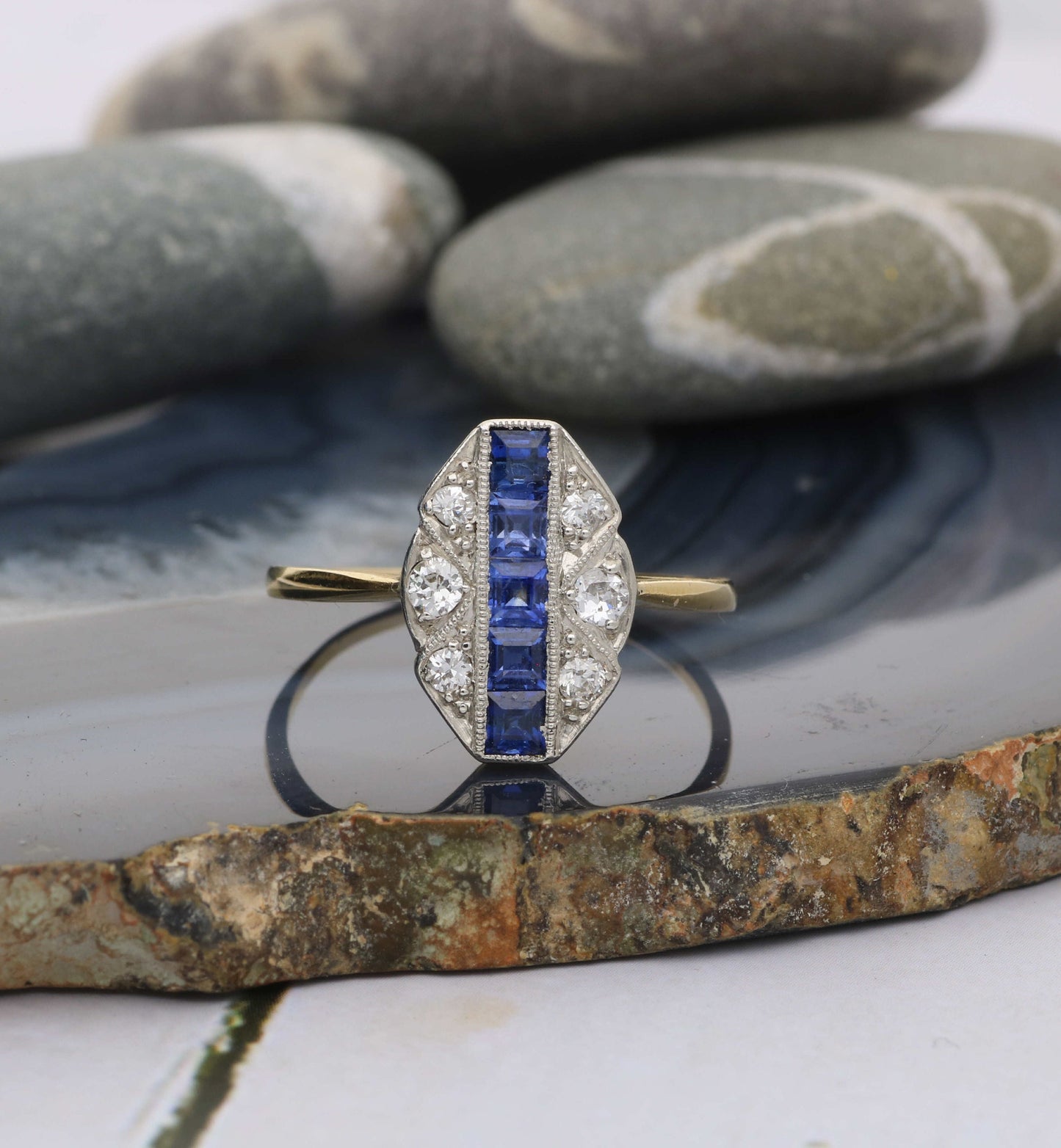 Antique sapphire and diamond deco cluster ring