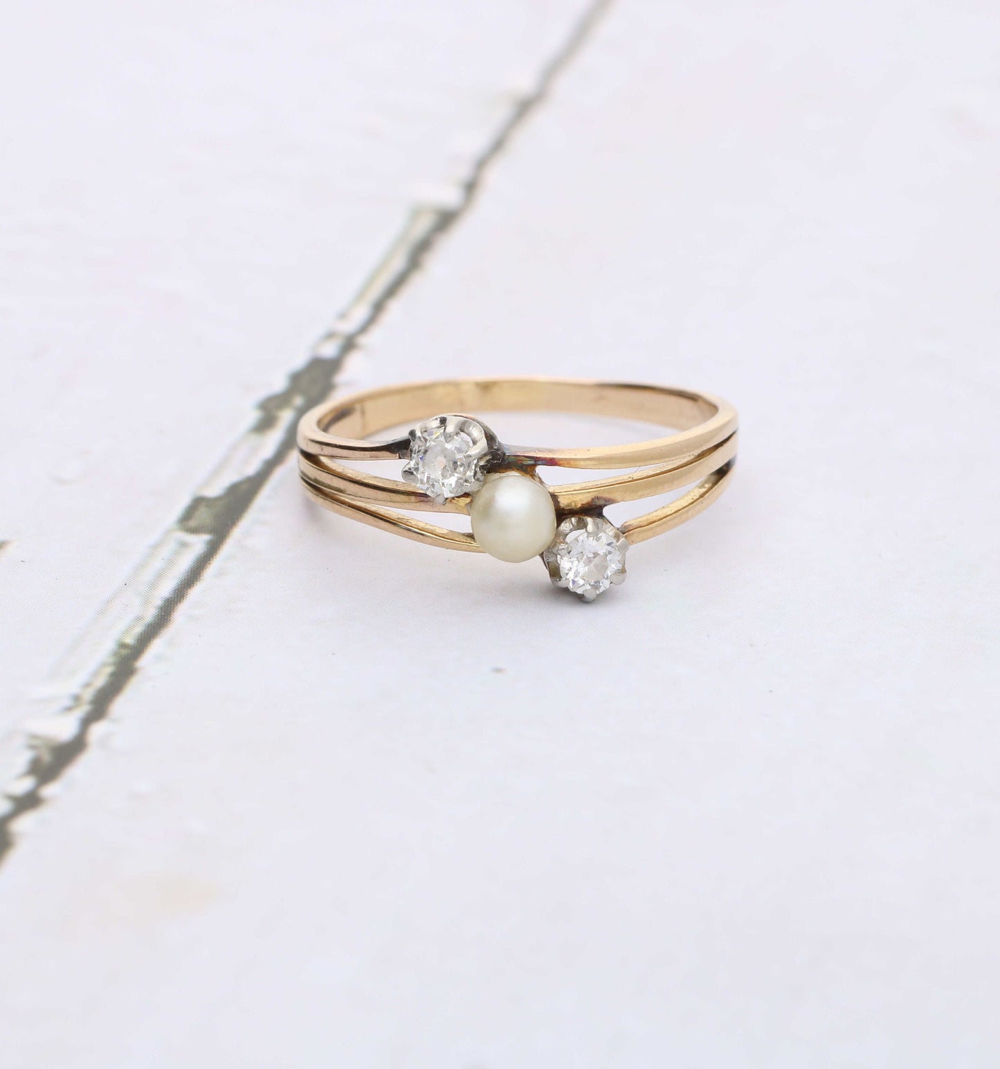 Antique pearl and old cut diamond ring