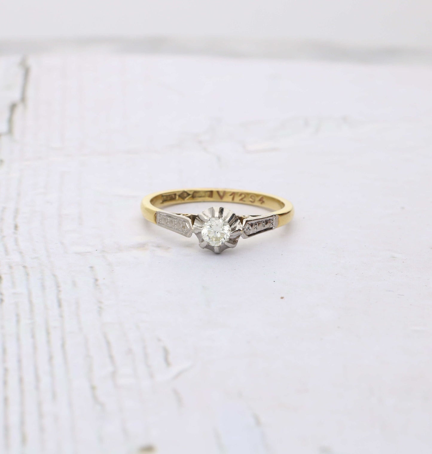 Sweet 0.15ct old cut diamond solitaire ring