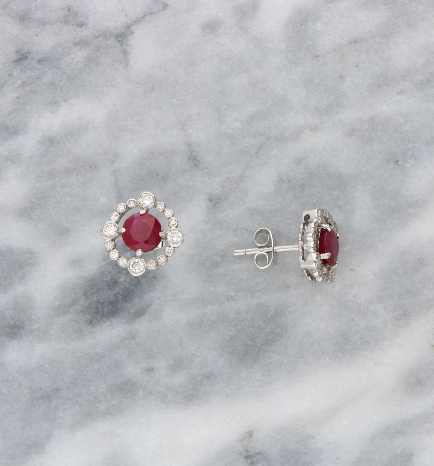 18ct ruby and diamond cluster earrings