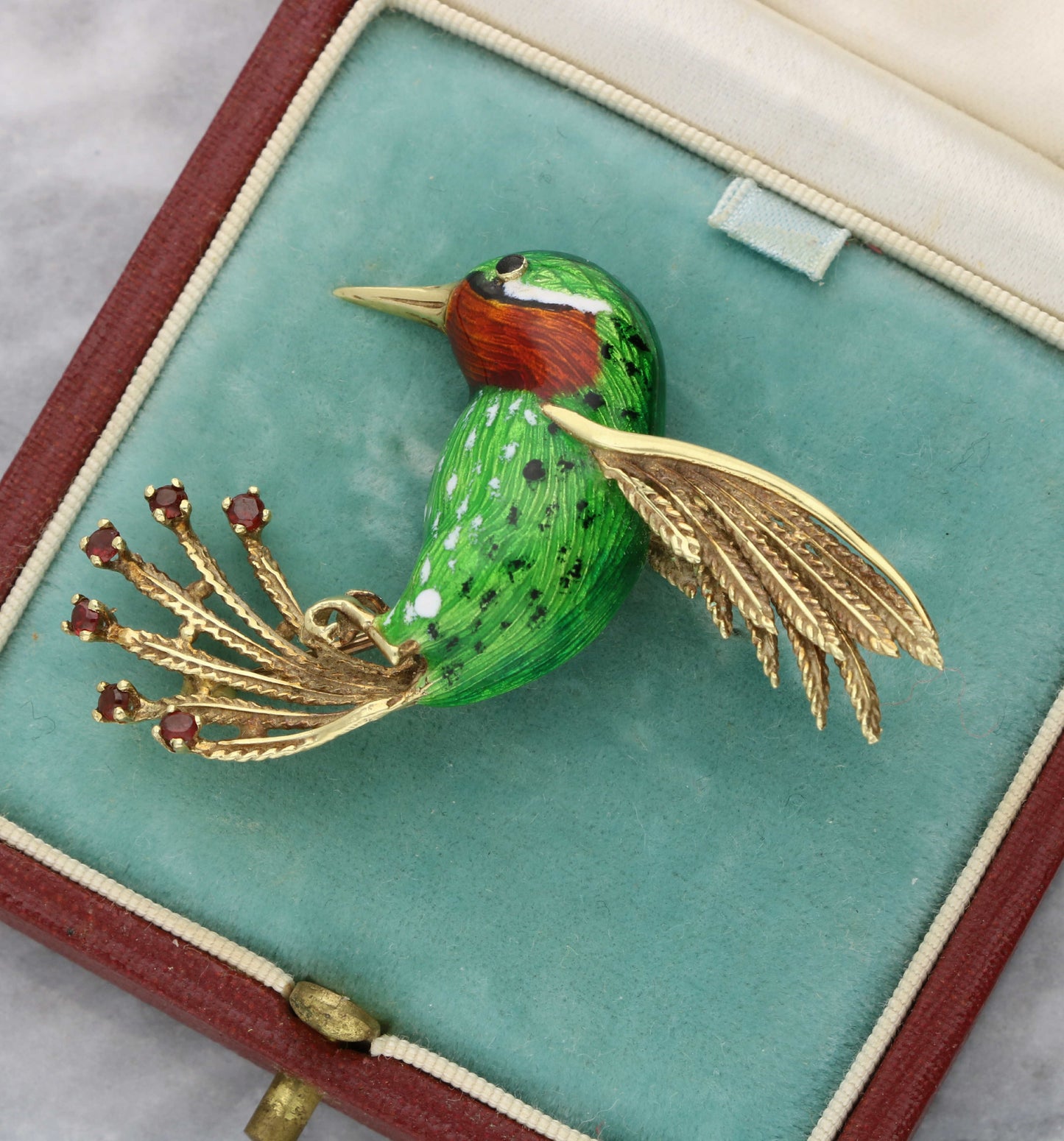 14K enamel hummingbird brooch